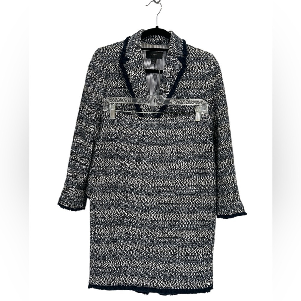 J. Crew Navy Tweed Lady Jacket with Fringe Two Piece Skirt Blazer Suit Set - 4